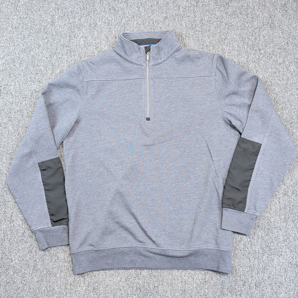 Bugatchi Modern Quarter Zip Pullover L Grey Cotton Blend Tech Elbow Patches Gorp